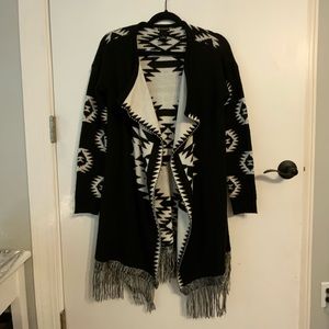 Black and White Western Print Tunic length Sweater